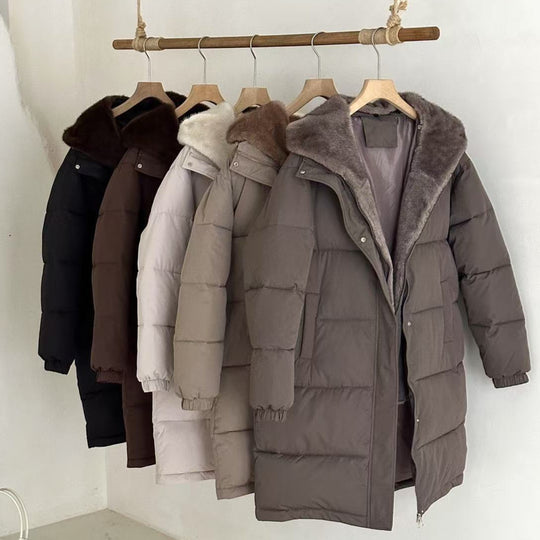 Damen Eleganter gefütterter Winterparka mit Plüschkragen und praktischen Taschen EB