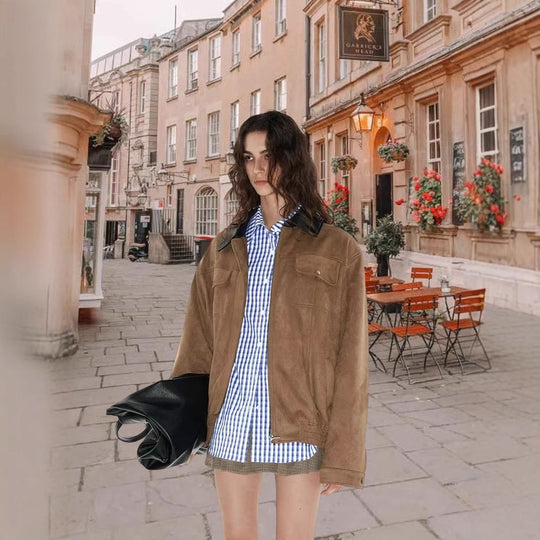 Damen Modische Oversized Weste aus hochwertigem Wildleder EB