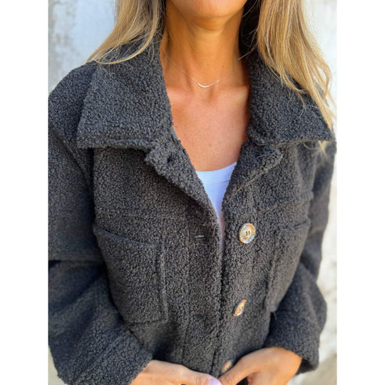 Damen kuschelige Teddyjacke mit praktischen Taschen EB