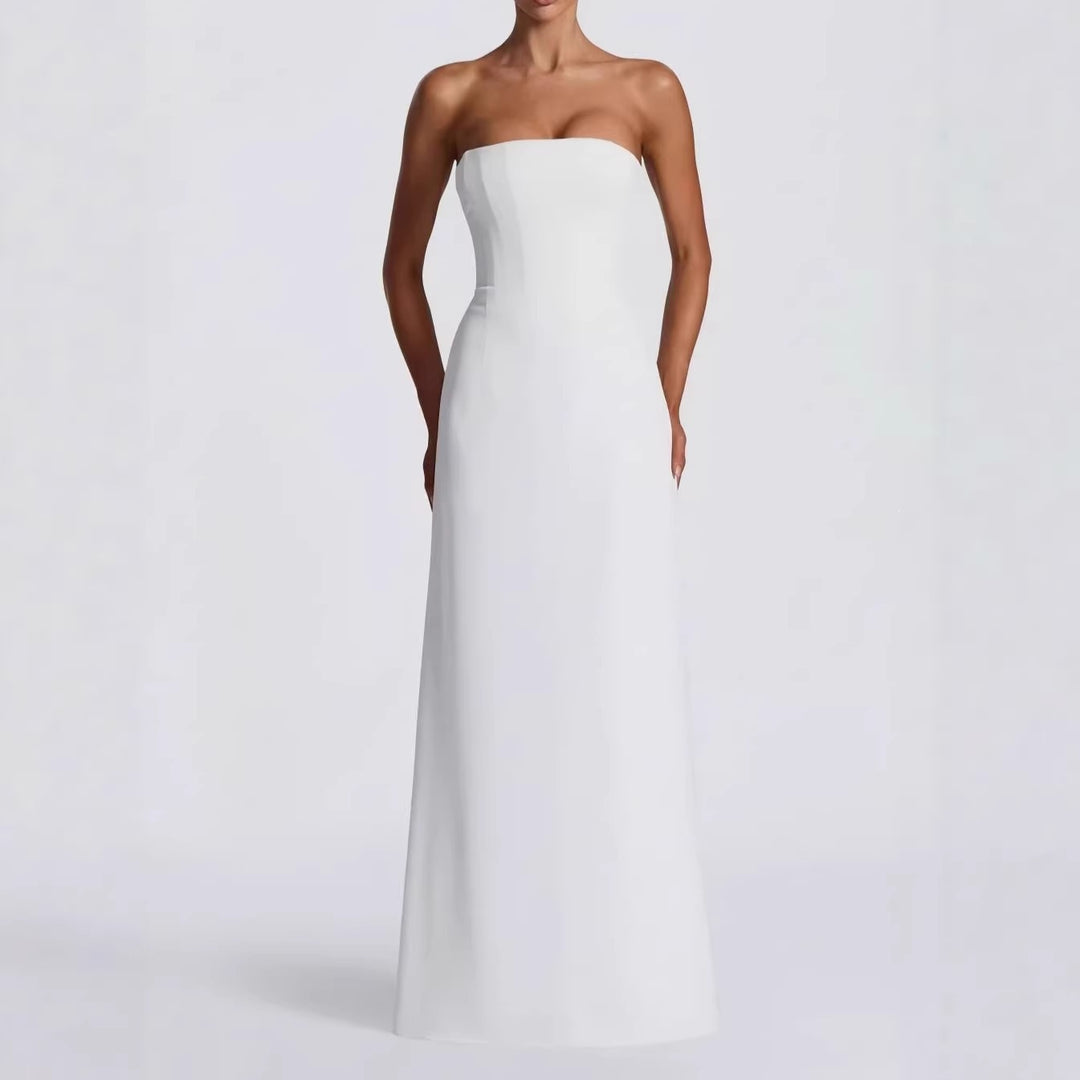 Damen Elegantes Hochzeitskleid mit schulterfreiem Design und Spitzenärmeln EB