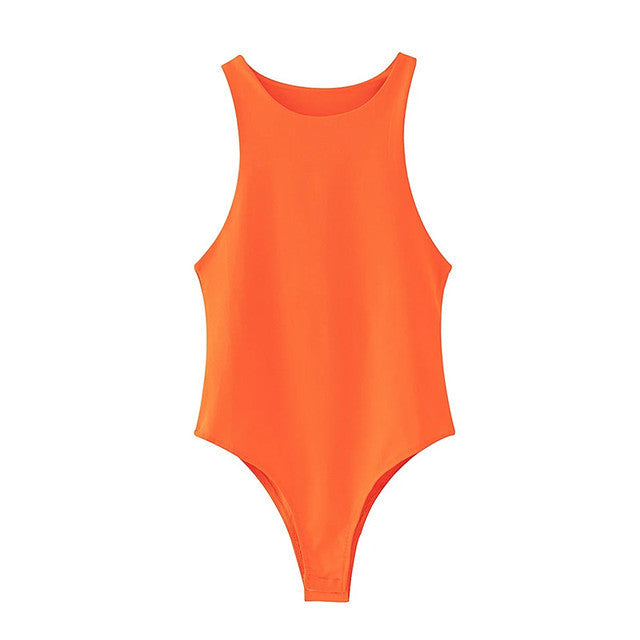 Damen sportlicher Einteiler mit hohen Beinausschnitten und rundem Halsausschnitt EB