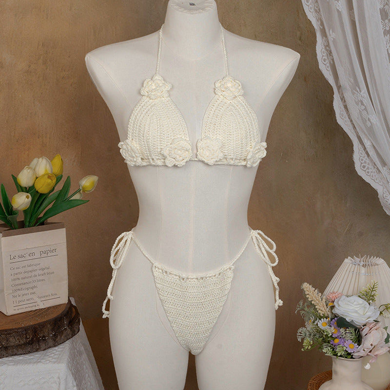Damen Elegantes Häkel-Bikini-Set mit floralen Applikationen EB
