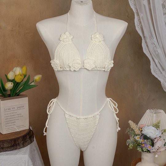 Damen Elegantes Häkel-Bikini-Set mit floralen Applikationen EB