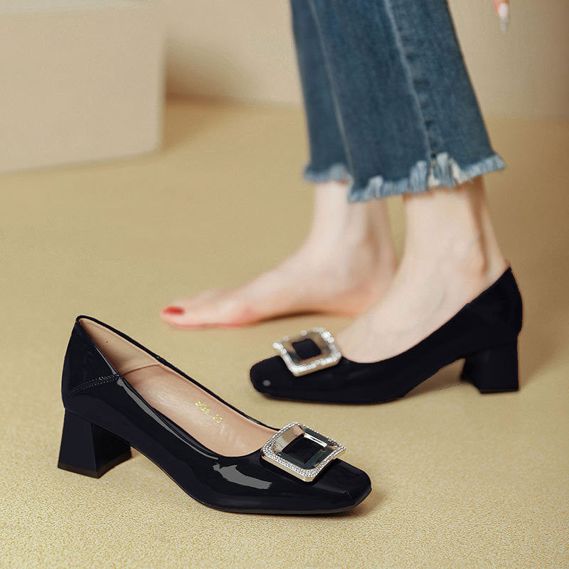 Damen elegante Blockabsatzpumps mit funkelnder Schnallenapplikation EB