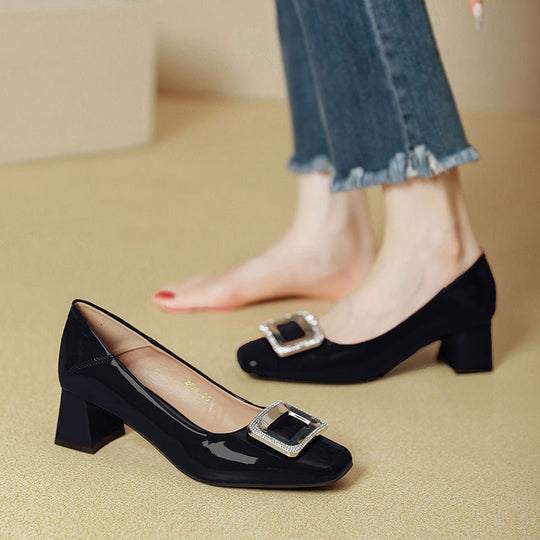 Damen elegante Blockabsatzpumps mit funkelnder Schnallenapplikation EB