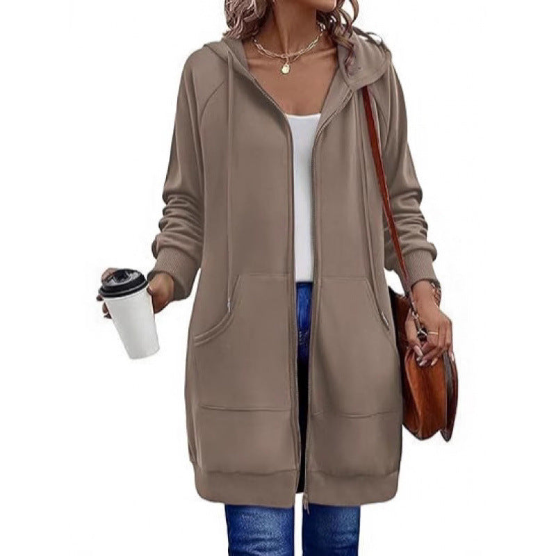 Damen modische Kapuzenjacke mit seitlichen Eingrifftaschen und Reißverschluss EB
