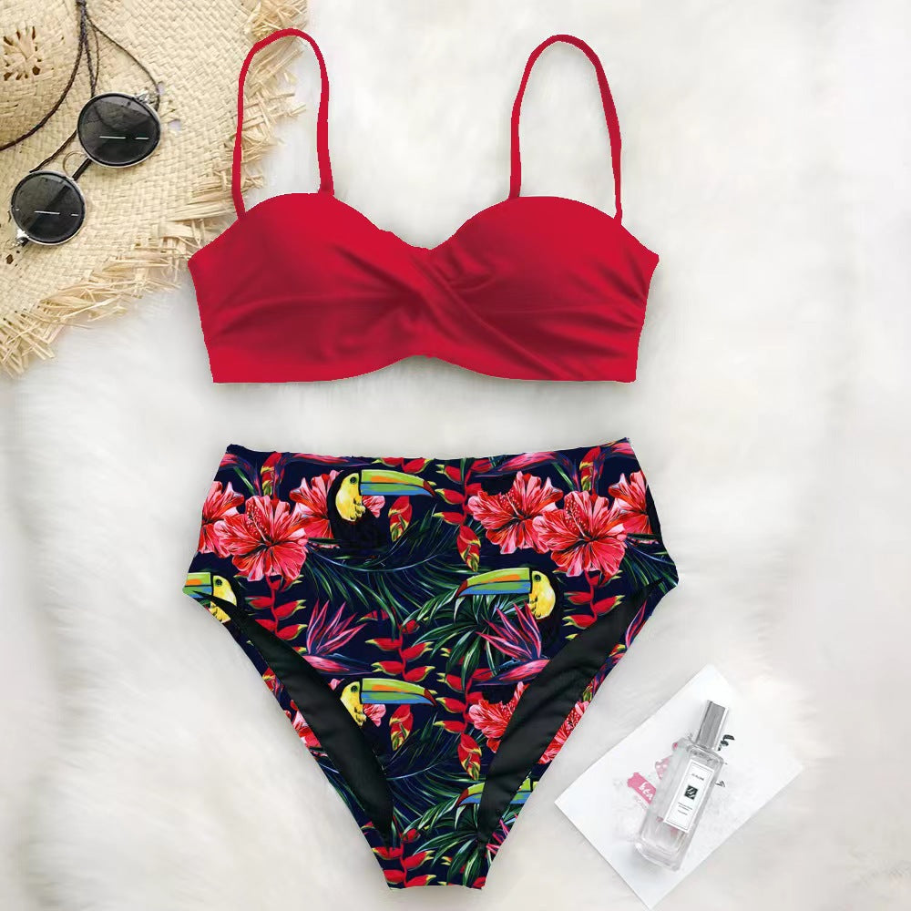 Damen Hoch tailliertes Bikini-Set mit floralem Oberteil EB