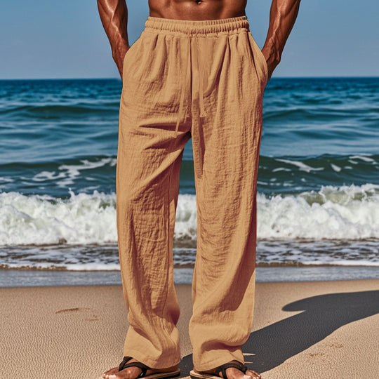 Herren nan Leichte Leinenhose mit weitem Bein und elastischem Bund EB