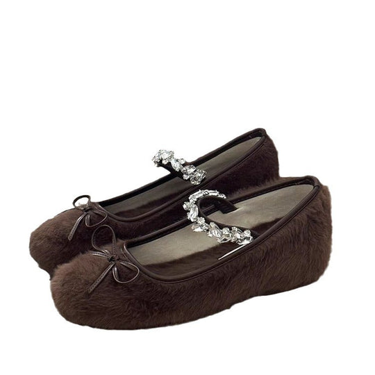 Damen Ballerinas mit kuscheligem Obermaterial und funkelndem Schmuckdetail EB