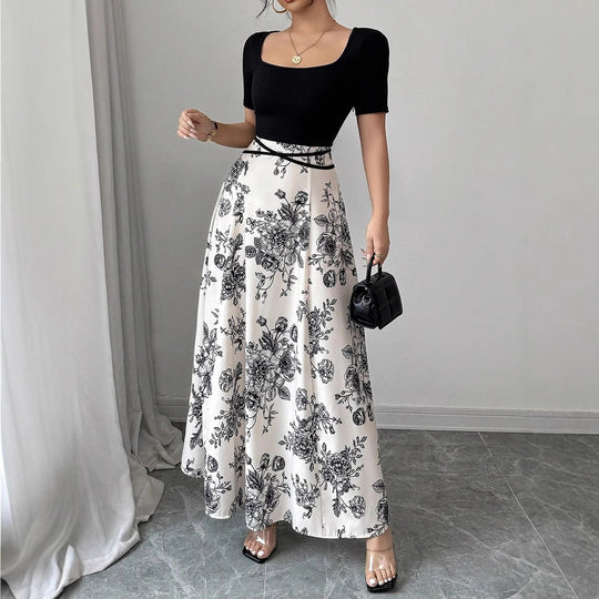 Damen Eleganter Maxirock mit floralem Muster EB