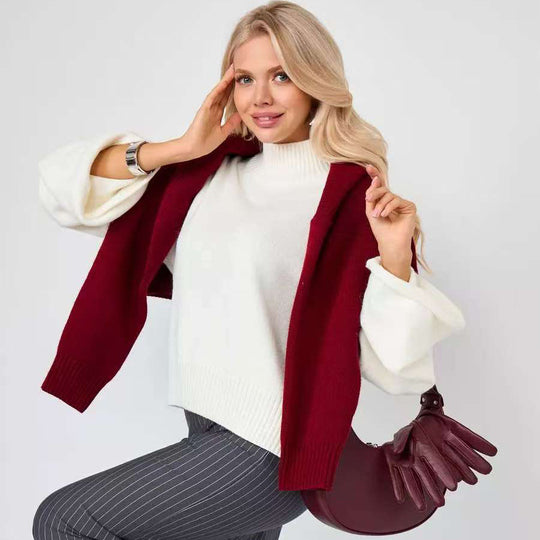 Damen Eleganter Oversized Pullover mit weitem Schnitt und Stehkragen EB