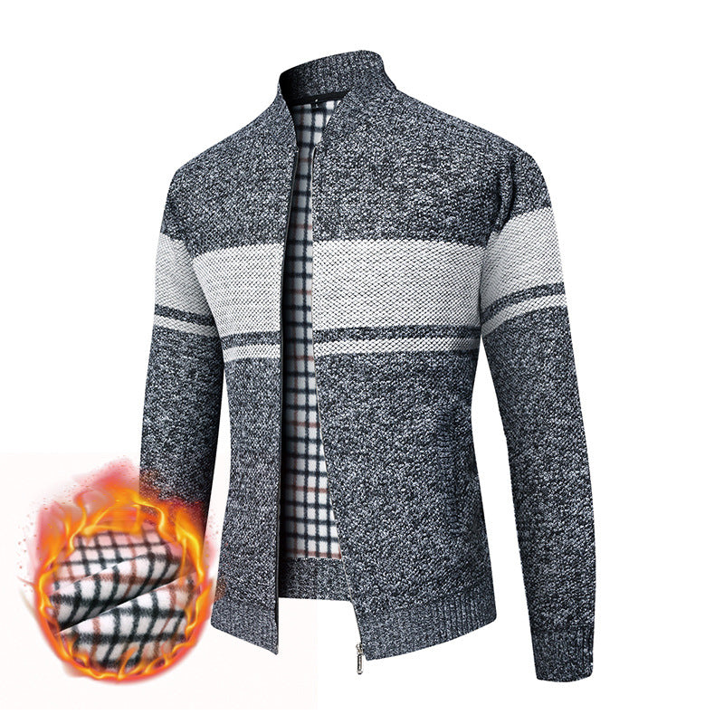 Herren modischer Strickjacke mit modernem Stehkragen und warmem Innenfutter EB