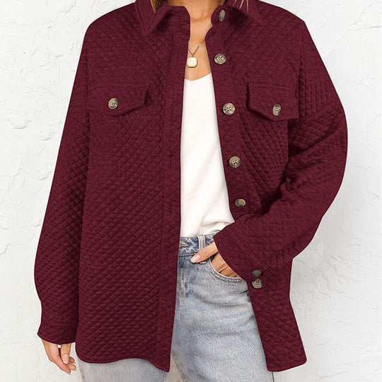 Damen gestepptes Overshirt mit Taschen und Knopfdetails EB