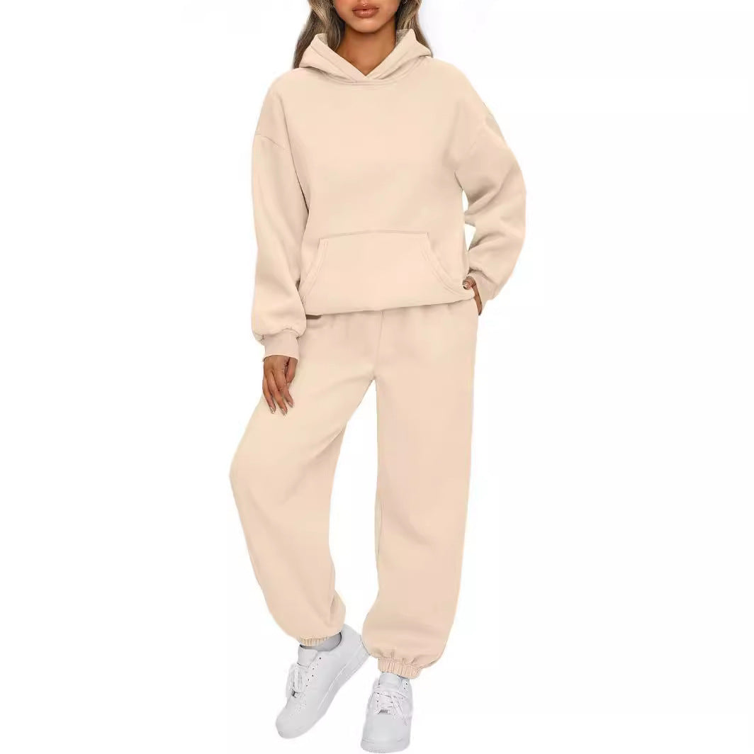 Damen nan Boxy-Hoodie und Palazzo-Jogger Set mit elastischem Knöchelbund EB