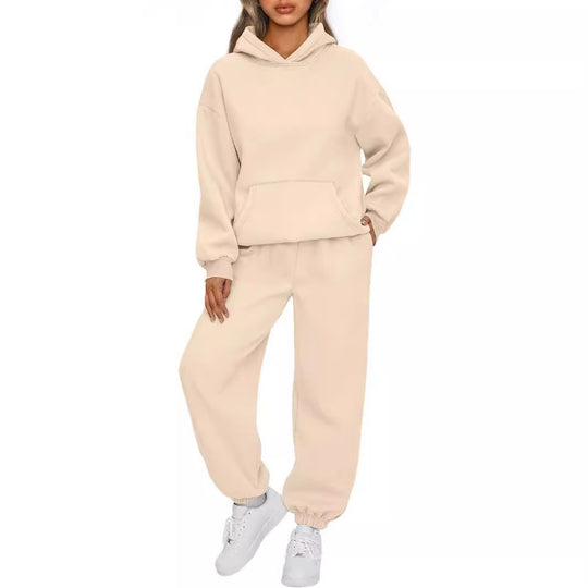 Damen nan Boxy-Hoodie und Palazzo-Jogger Set mit elastischem Knöchelbund EB