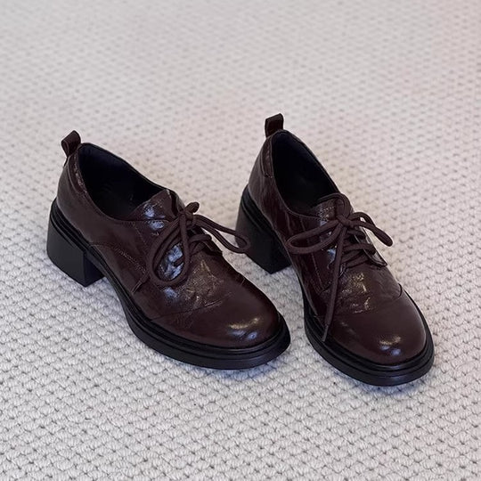 Damen elegante Schnürschuhe mit modischem Blockabsatz und hochwertiger Kunstleder-Oberfläche EB