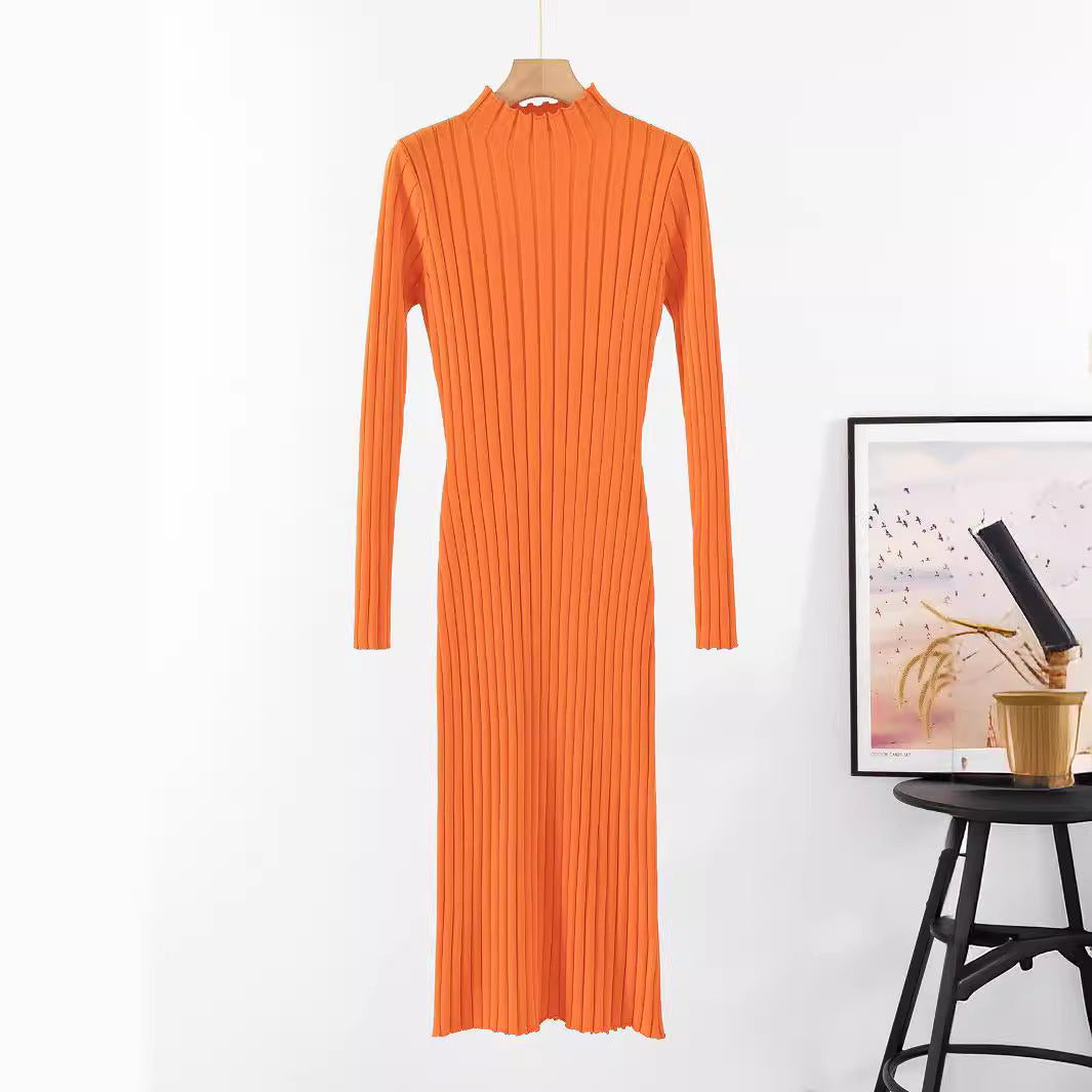 Damen Langarm-Rippstrickkleid mit hochgeschlossenem Kragen und figurbetontem Schnitt EB