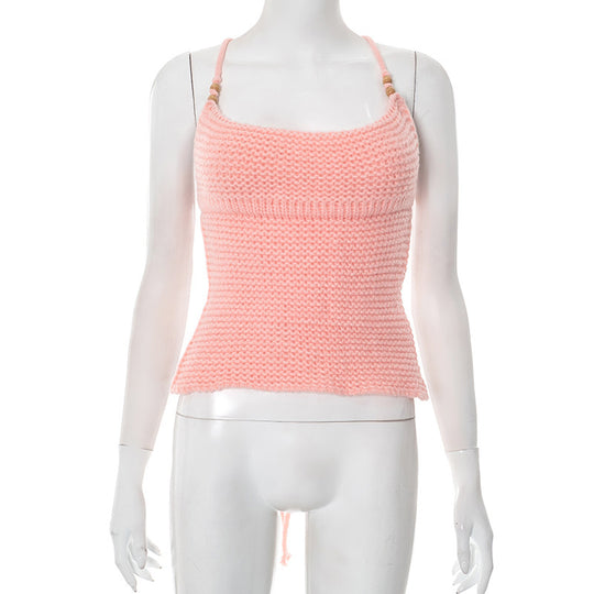 Damen luftiges Stricktop mit verstellbaren Trägern und dekorativem Saum EB