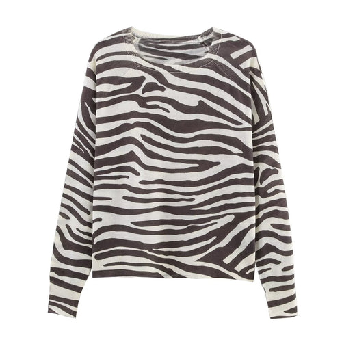 Damen trendiger Pullover mit Zebramuster EB