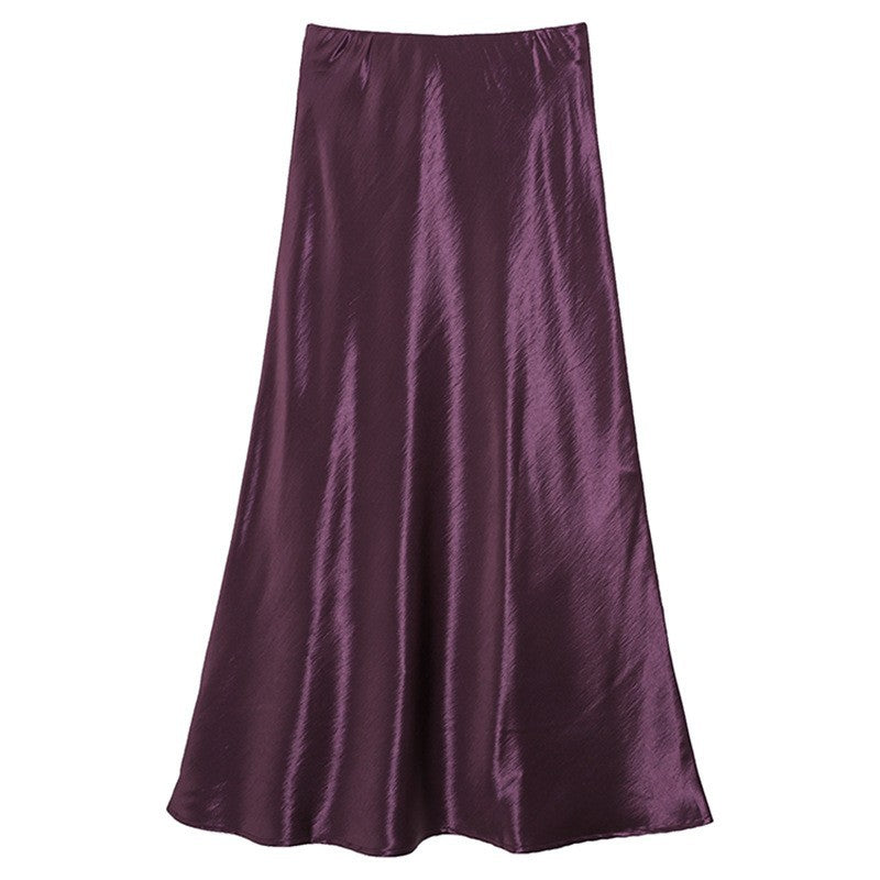 Damen  schwingender Midirock aus satinierter Viskose mit glattem Taillenbund EB