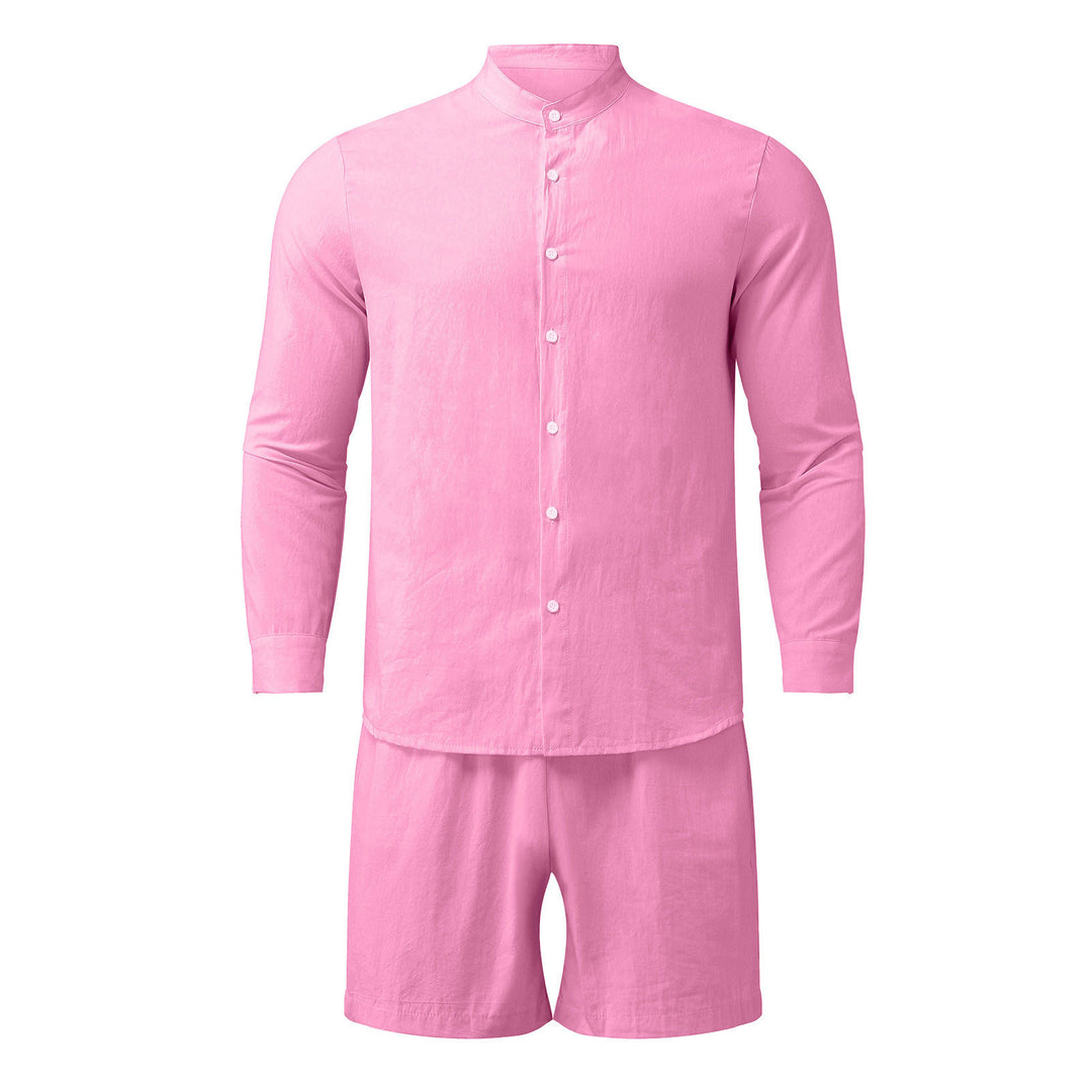 Herren modisches Freizeit-Set mit langarmigem Hemd und Shorts EB