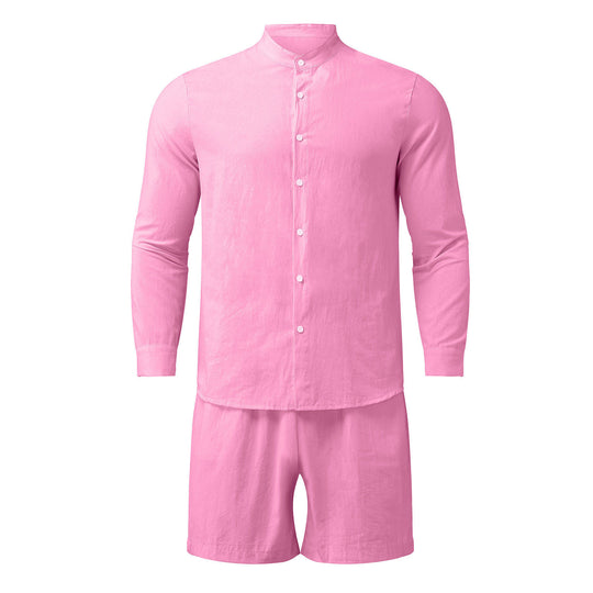 Herren modisches Freizeit-Set mit langarmigem Hemd und Shorts EB