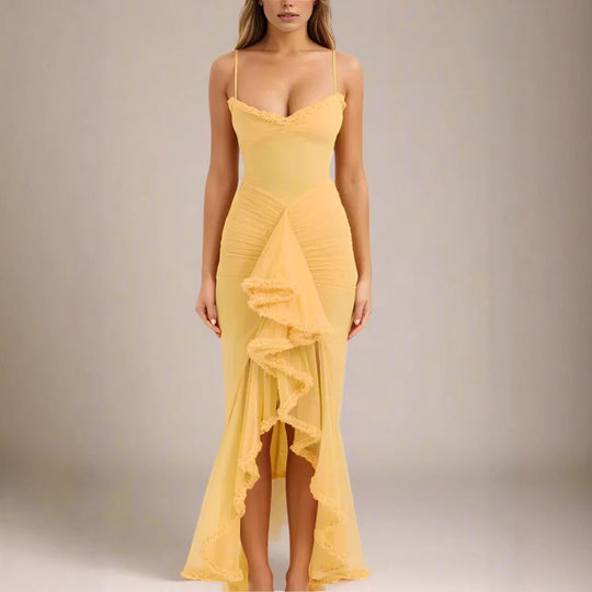 Damen Elegantes Wickelkleid mit Rüschendetails und hohem Schlitz EB