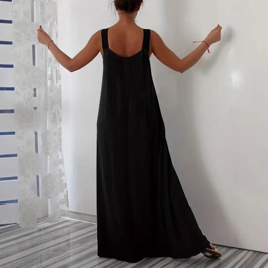 Damen luftiges Maxikleid mit verstellbaren Trägern und Taschen EB