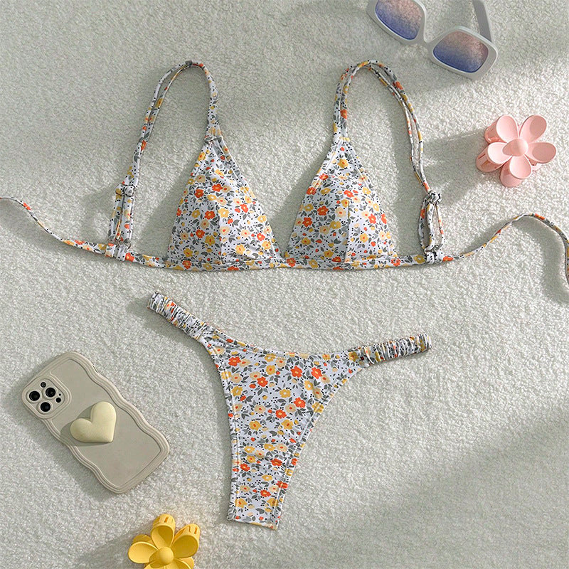 Damen Triangel-Bikini mit verstellbaren Trägern und floralen Mustern EB