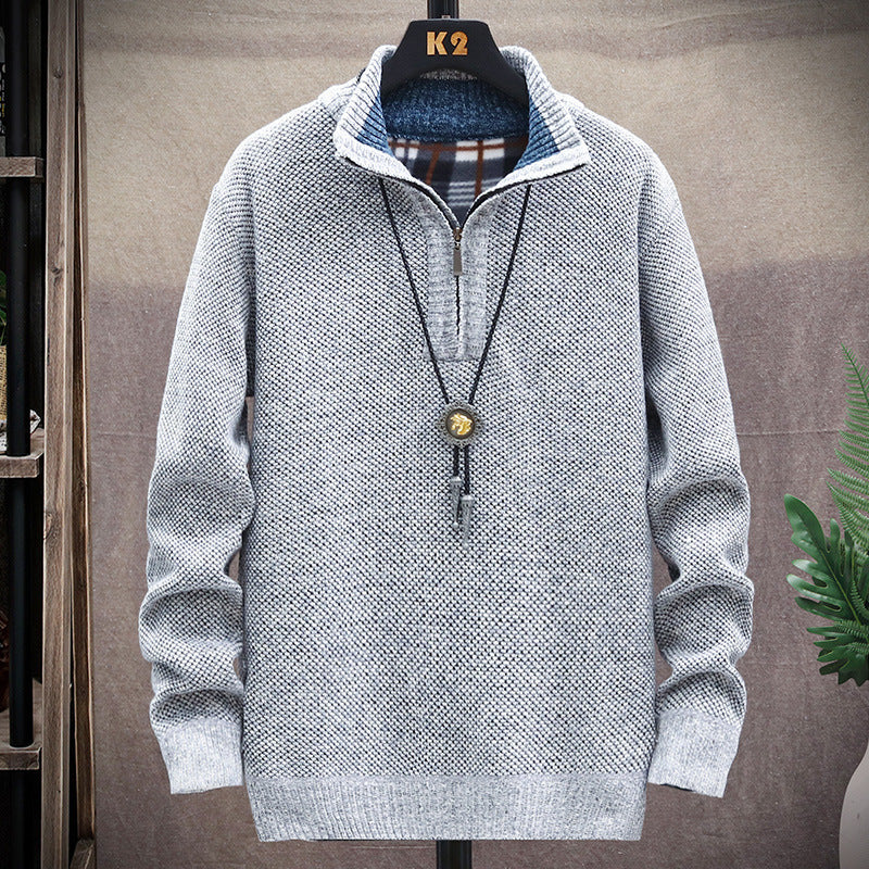 Herren modischer Strickpullover mit halbem Reißverschluss und unterschiedlichen Texturen EB