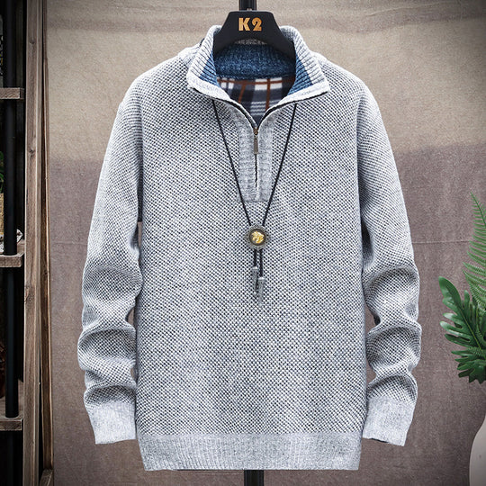 Herren modischer Strickpullover mit halbem Reißverschluss und unterschiedlichen Texturen EB