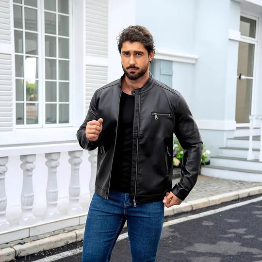 Herren moderne Kunstlederjacke mit Reißverschlüssen EB