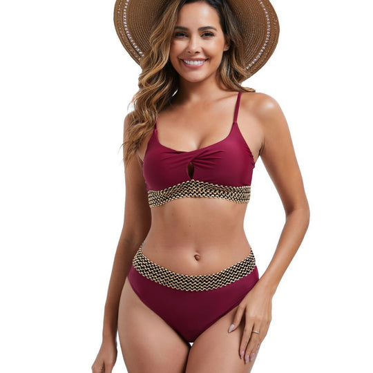 Damen Hoch tailliertes Bikini-Set mit dekorativem Knotendetail EB