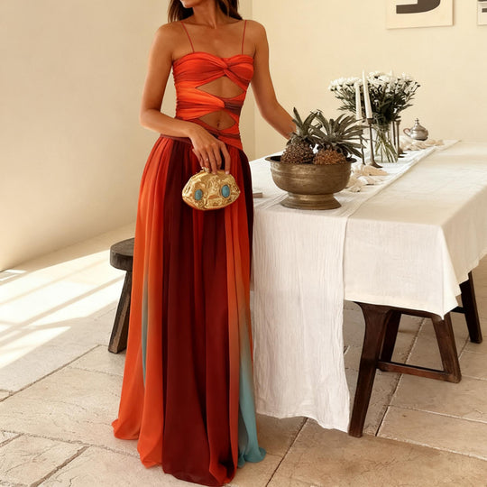 Damen Elegantes Maxikleid mit raffiniertem Wickeldesign und zartem Chiffon EB