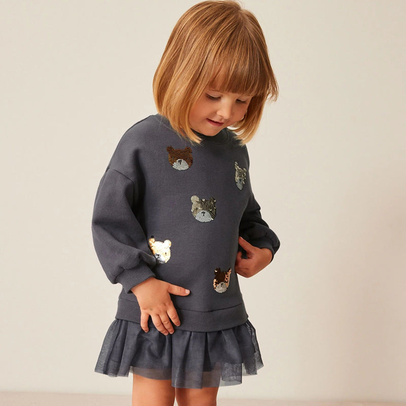 Mädchen Sweatshirt mit Tüllunterrock und tierischen Applikationen EB