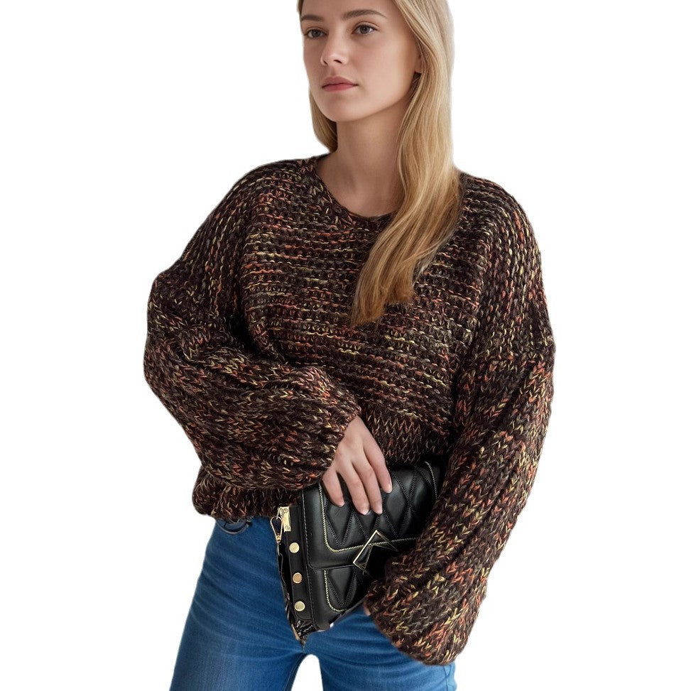 Damen grob gestrickter Pullover mit voluminösen Ärmeln EB