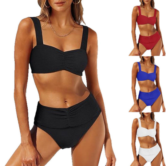 Damen Hochtailliertes Bikini-Set mit gerafftem Oberteil EB