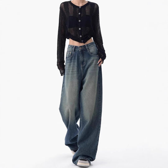Damen Oversized Denim-Jeans mit hoch geschnittenem Bund EB