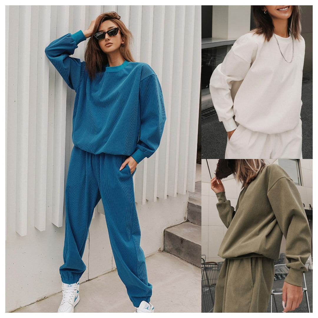 Damen nan strukturierter Cord-Trainingsanzug im Relaxed-Fit mit Bündchenhose EB