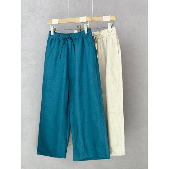 Damen lockere Leinenhose mit elastischem Bund und seitlichen Eingrifftaschen EB
