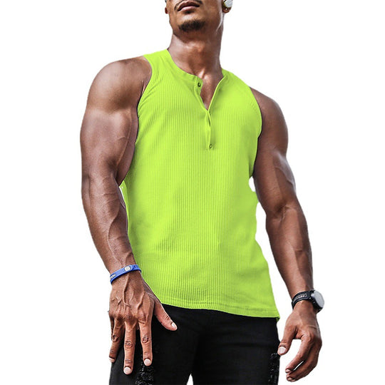 Herren Ärmelloses Sport-Tanktop mit Knopfleiste und atmungsaktivem Gewebe EB