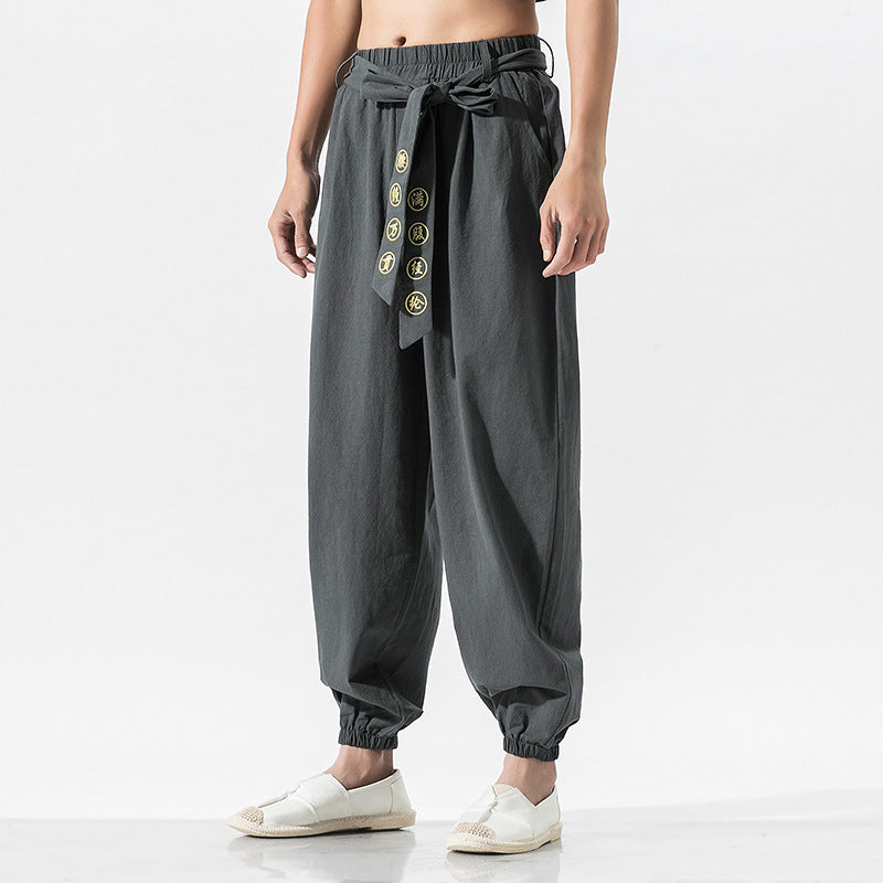 Damen nan weite Leinenhose mit Tunnelzug Bund Bindedetail und elastischen Knöchelabschlüssen EB