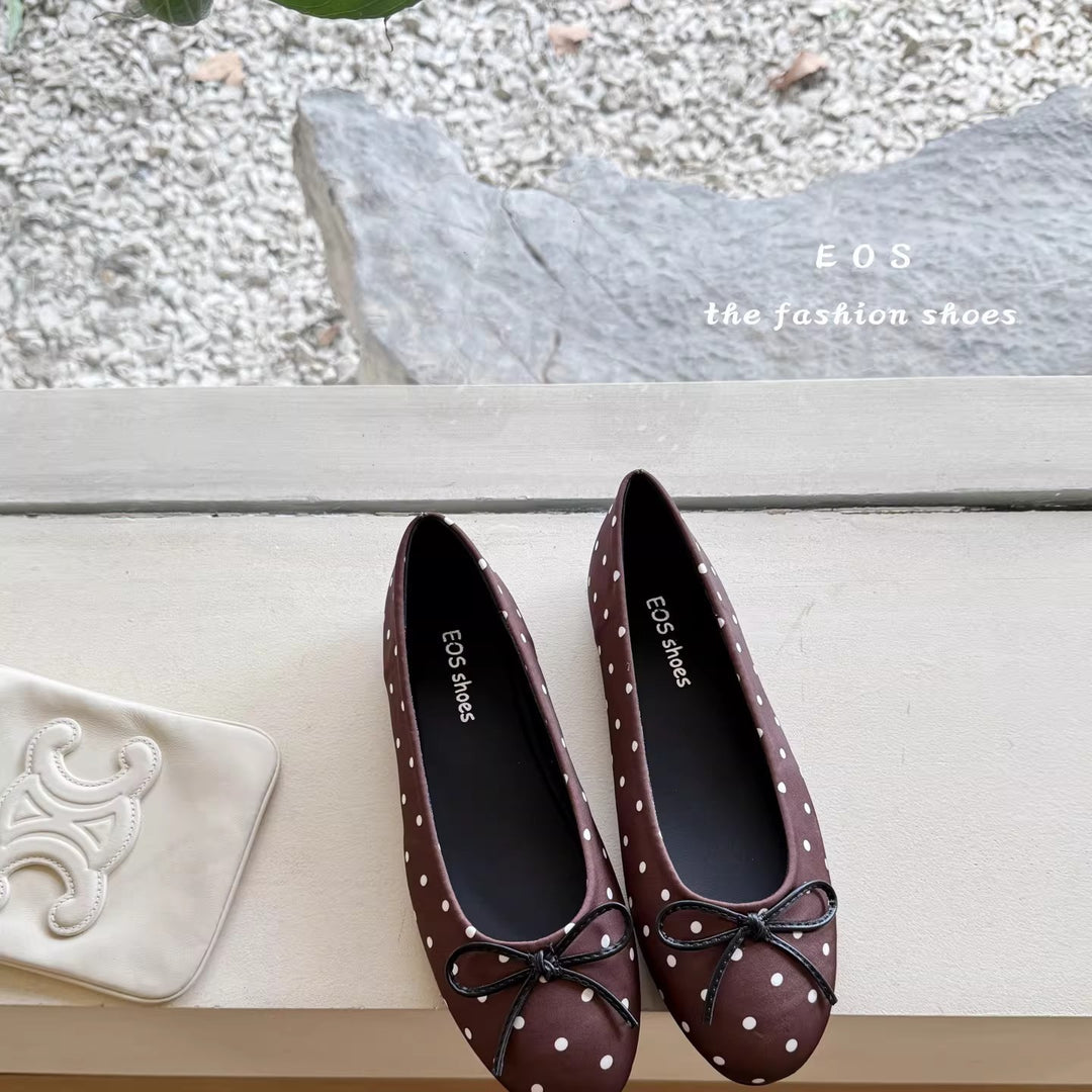 Damen Ballerinas mit modischem Punkte-Design und dekorativem Schleifenakzent EB