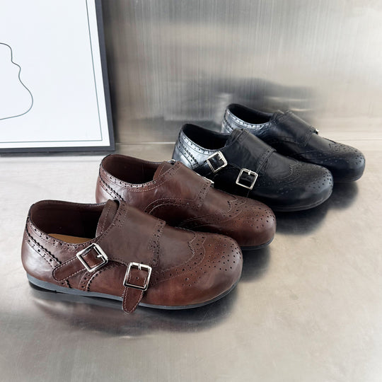 Damen Elegante Mokassins mit klassischem Broguemuster und dekorativen Doppelschnallen EB