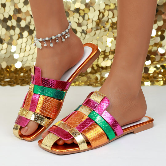 Damen modische Riemchen-Sandalen mit glitzernden Akzenten und komfortabler Sohle EB
