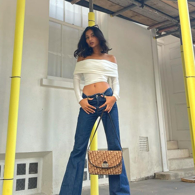 Damen Offshoulder Crop-Top mit Raffung EB