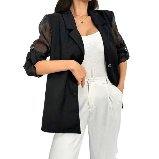 Damen Eleganter Blazer mit transparenten Ärmeln EB