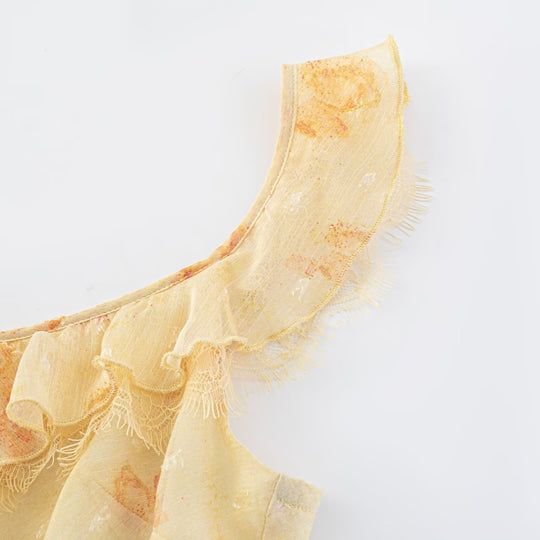Damen Maxikleid mit verspieltem Rüschendesign und Blumenmuster EB