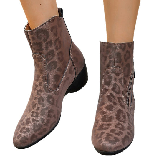 Damen elegante Stiefeletten im tierischen Design mit seitlichem Reißverschluss EB