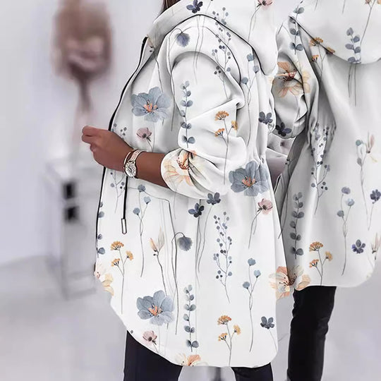 Damen Modische Parka mit floralen Akzenten und verstellbarem Bund EB